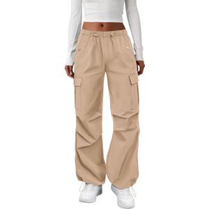 Cargo Pants Women Elastic Waisted Parachute Hiking Pants with Pockets Water-Resistant Lightweight Baggy Pants (Small)