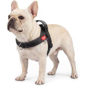 No Pull Dog Harness with Handle, Boston Terrier Adjustable Reflective Dog Vest, Breathable Air Mesh Padded Pet Harness with Front Leash Clip for Small Medium Dogs, Black, M