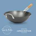 SUR LA TABLE Kitchen Essentials Quick Fire 13.5" Carbon Steel Flat Bottom Wok Durable Nonstick Stir Fry Pan