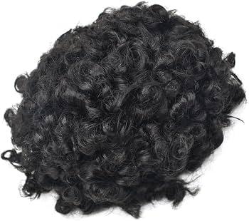 Hair Units Black Mens Afro 360 Waves Curly 20mm Human Hair Replacement System Hairpieces Toupee for Men 8''X10'' #1B Off Black