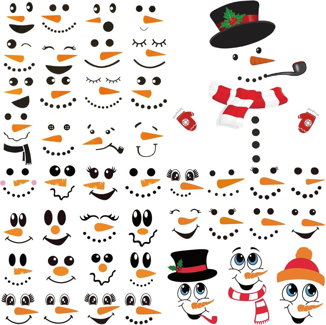 3 x 44pcs Snowman Face Stickers for Crafts Cute Christmas Ornaments Vinyl Snow Man Face Decals Xmas Winter Holiday Stickers for Window Glass Cups Balls Jars Wall Party Supplies Home Decoration(face44)