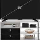Furinno JAYA Simple Design TV Stand for up to 55-Inch with Bins, White Oak, Stainless Steel Tubes