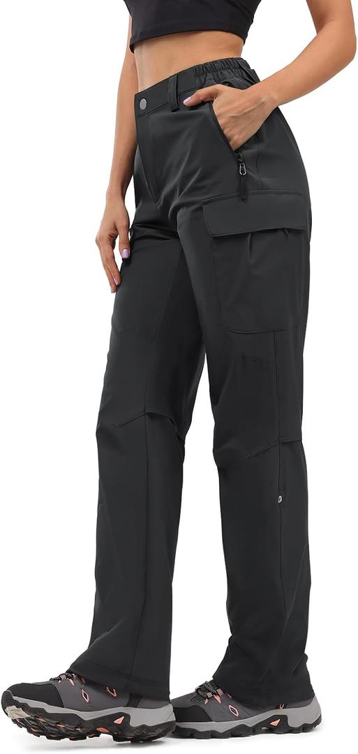 Moosehill Women's-Hiking-Pants-Cargo-Quick-Dry-Stretch-Lightweight Work Outdoor Pants with 5 Deep Pockets (4, Black) 31in