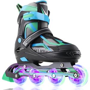 Sowume Adjustable Inline Skates for Girls and Boys, Roller Skates with All Light Up Wheels, Patines para Mujer for Kids and Adults, Men, Women (C-Green)
