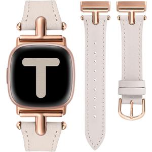 Wearlizer Leather Band Compatible with Fitbit Versa 4 Bands for Woman/Versa 3/Sense 2/Sense Bands Women, Dressy Designer T-Shape Metal Buckle Leather Strap