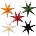 5PCS Flocked Paper Star Lantern with Lights - 12 inch Hanging 3D Christmas Paper Star Lampshade 7 Points Christmas Stars Lights Foldable for Xmas Wedding (7-pointed-velvet)