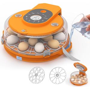 15 Egg Incubator with Side Water Refill, Auto Humidity Control, Automatic Egg Turner, Adjustable Temperature, Egg Candler, 2 Trays for Chicken, Duck, Quail & Goose Eggs