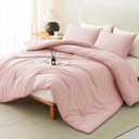 CozyLux King Size Comforter Set Blush Pink, 3 Pieces Solid Comforters King Size Breathable Bedding Sets, Luxury Soft Lightweight Bed Set with Down Alternative Comforter and 2 Pillowcases All Season