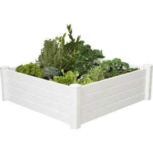 NuVue Products 26001 Premium Outdoor Raised Garden Bed for Growing Edible Plants and Flowers, BPA-Free Woodgrain Panel Elevated Planter Box, 48 L x 48 W x 15 H, White