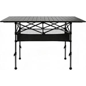 Camping Table 47 in Folding Portable Roll Up Camp Table | Fold Up Lightweight Adjustable Height with Carry Bag Indoor Outdoor for Camping, Picnic, Backyard, BBQ, Patio, Black