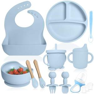 Bluet B- 11-Piece Silicone Baby Feeding Set - Baby Led Weaning Supplies - Blue
