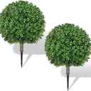25.6" Artificial Boxwood Topiary Ball Trees: 2 Pack Fake Shrubs with Spike  UV Resistant & Fade Resistant Faux Bushes, Evergreen Artificial Plants for Outdoor Indoor Front Porch Garden