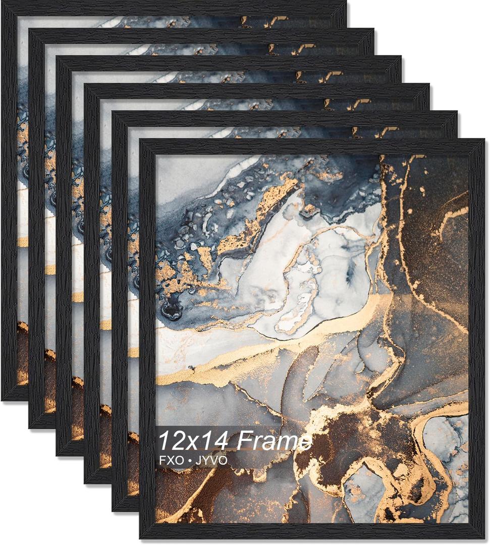 Engineered Wood 12x14 Picture Frame Set of 6, Black Frame for 12 x 14 Inch Picture Poster Photo, Light Weight 12 by 14 Frame with Wood-grain for Wall - 6 Pack/Black/12 x14