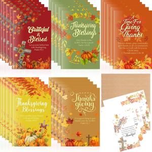 100 Sets Thanksgiving Greeting Cards with Envelopes Religious Cards with Bible Verses Pumpkin Thank You Bulk Kraft Envelopes for Fall Autumn Thanksgiving Party Supplies, 4 x 6 Inch