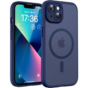TOCOL Magnetic for iPhone 13 Case, Upgraded Full Camera Protection, Compatible with Magsafe, Drop Protection, Translucent Matte Back Bumper Phone Cover 6.1Inch (Dark Blue)