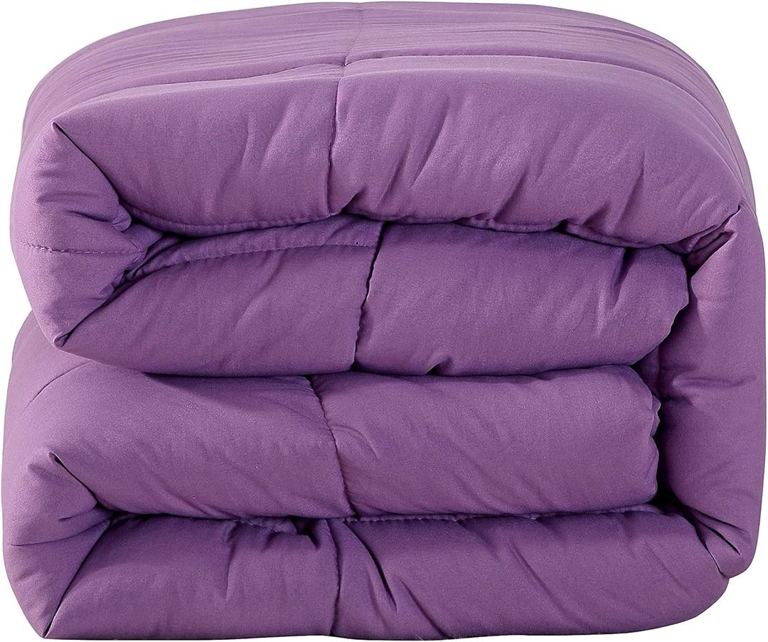5pcs All Season Soft Microfiber Goose Down Alternative Box Stitching Full (90'' x 90'') Comforter Lavender
