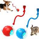 Interactive Fast Moving Toys Balls with Birdsong, 2026 New 360 Smart Automatic Rolling Electric Dog Ball Toy with Rope for Dogs and Cat Indoor Play (Blue+Red)