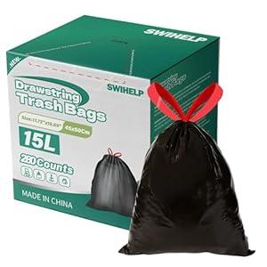 Drawstring Trash Bags 280 Counts 4 Gallon Garbage Bags 15 Liters Plastic Trash Can Liners Waste Basket Bin Liners