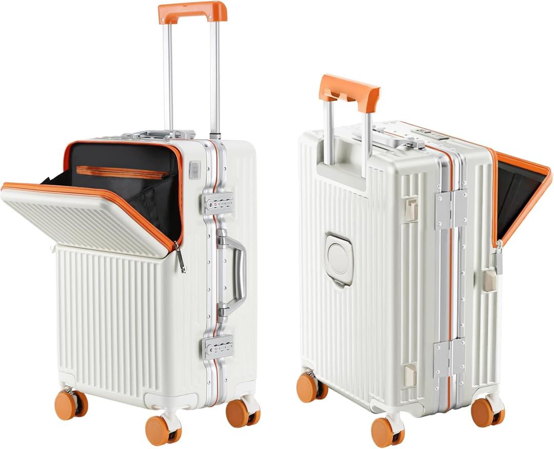 Carry on suitcase Zipperless Luggage, Polycarbonate Aluminum Hard Shell, Expandable Carry-On Suitcase with Spinner Wheels (Orange, 24 inch)