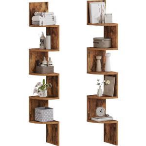 HOOBRO Corner Shelf Wall-Mounted, Set of 2 Floating Corner Shelves for Wall, 5-Tier Corner Bookshelves for Living Room, Bedroom, Bathroom, Home Office, Rustic Brown BF26BJP201, 49.2 Inches