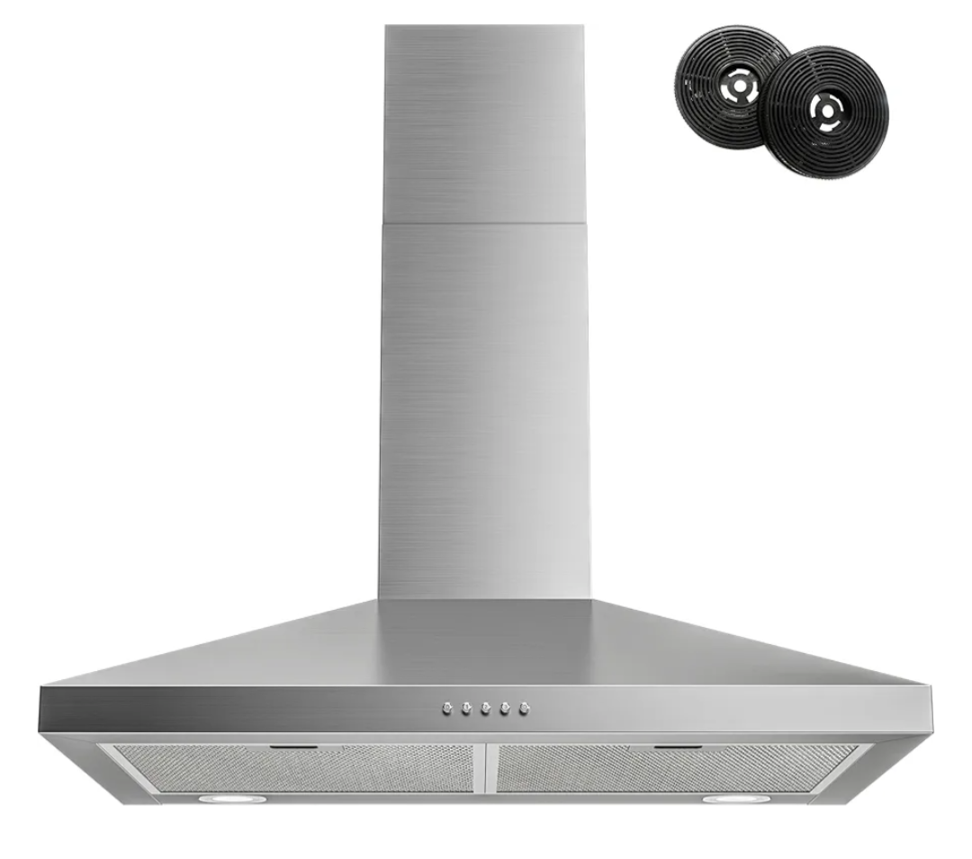 FIREGAS Range Hood 30 Inch, Stainless Steel Wall Mount Kitchen Hood 450 CFM with 3 Speed Exhaust Fan, Ducted/Ductless Convertible, Stove Vent Hood for Kitchen with Aluminium Mesh and Charcoal Filters