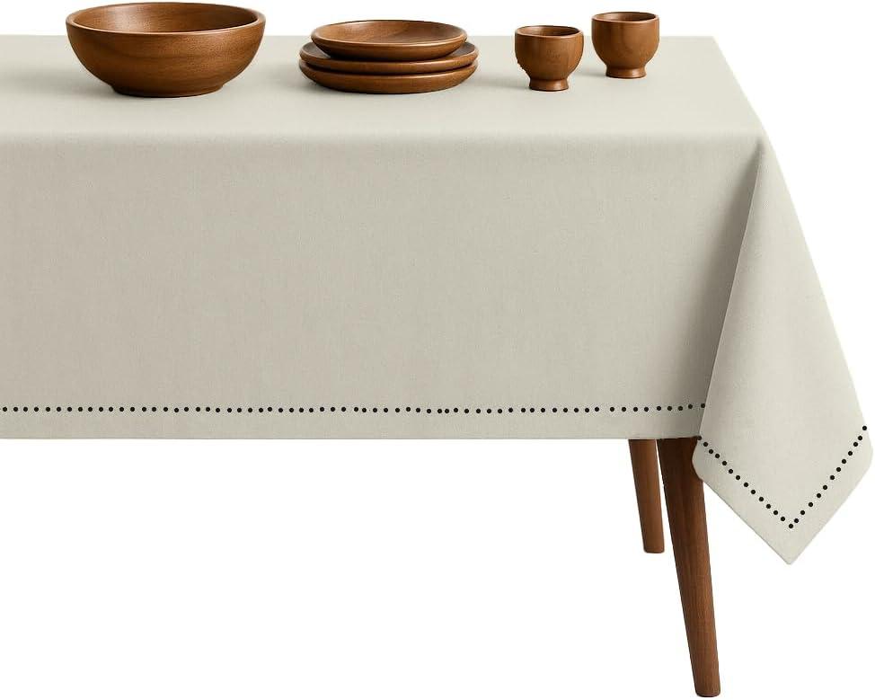 Ivory Cotton Tablecloth, Table Cover 52x70 Inch, Fits 4-6 Seats, Durable, Washable, Wrinkle Resistant, Rectangle Table Cloth for Dining, Elegant Dinners, Weddings, Special Occasions