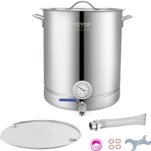VEVOR Brew Kettle 16 Gal, Brewing Pot Stainless Steel, Brew Kettle Pot for Beer Brewing with Filter&Filter Tray, Tri Ply Bottom for Beer (64 Quarts)