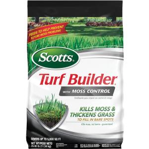 Scotts Turf Builder with Moss Control, Moss Killer and Lawn Fertilizer, Covers Up to 5,000 sq. ft., 25 lbs.