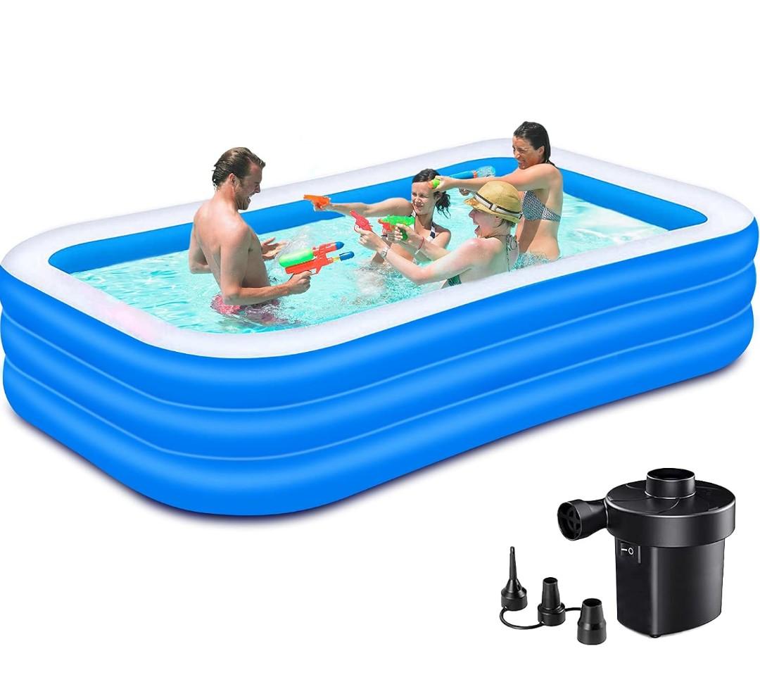 Nattork Inflatable Swimming Pool, 120 x 73 x 24 Inch Family Full-Sized Above Ground Kiddie Inflatable Swimming Lounge Pool for Kids, Adults, Blow up Pool with Pump for Backyard, Includes Patches