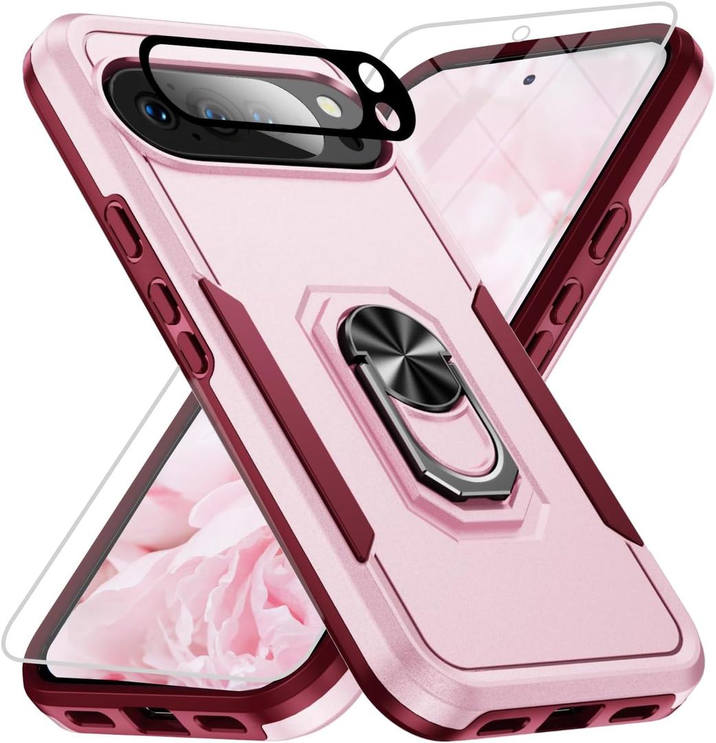 for Google Pixel 10 Pro Case [15 FT Military Grade Drop Protection] with Screen Protector & Lens Protector Heavy-Duty Shockproof Kickstand Case for Pixel 10 Pro Pink