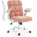 SEATZONE Pink Office Chair Ergonomic Computer Desk Chair with Wheels,Faux Fur Comfy Office Chair for Women and Girls,Teddy Fleece Material, Pink