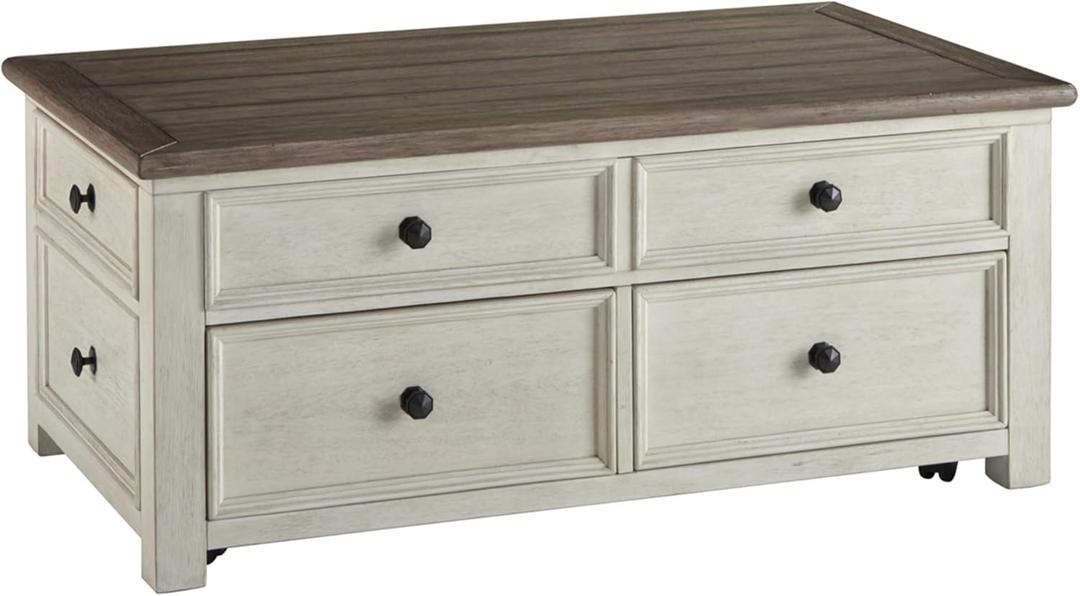 Signature Design by Ashley Bolanburg Lift-Top Coffee Table with Storage Two-Tone Rustic Farmhouse Cocktail Table  Brown/White