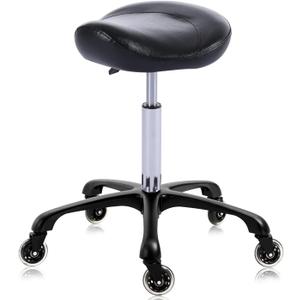 Hydraulic Saddle Stool with Wheels Height Adjustable Stylish Ergonomic Rolling Swivel Chair for Hygienic Clinic Salon Tatoo Massage Office (Black)