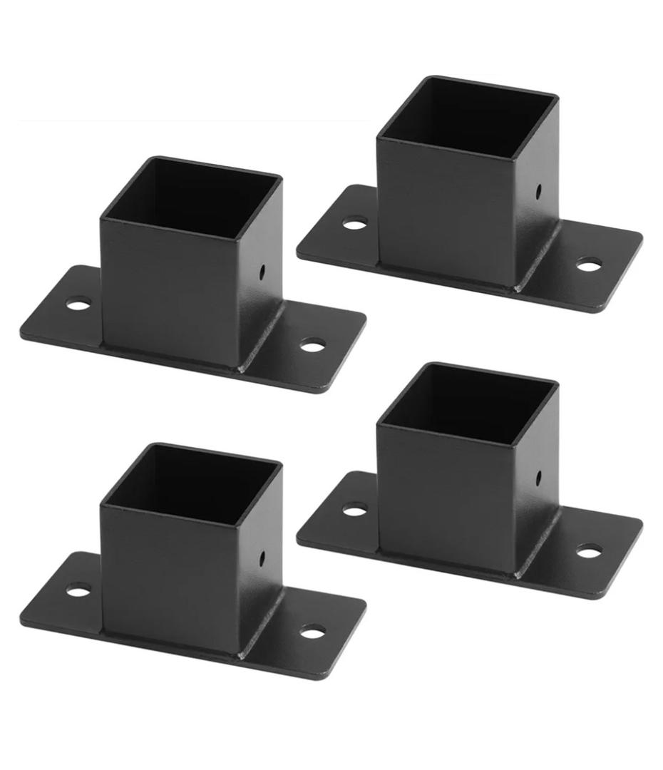 4 Pcs 2" Black Square Tube Fittings - 1 Way with Plate, Square Post Flange Base for Fence Deck Rail