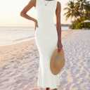 ZESICA Women's Summer Spring Sleeveless Knit Maxi Dress 2026 Boat Neck Bodycon Casual Vacation Party Sweater Dresses (White, L)