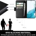 Bocasal Wallet Case for Galaxy S22 5G, Genuine Leather Support Wireless Charging RFID Blocking Flip Case Card Slots Holder, Kickstand Book Folding Folio Cover with Wrist Strap 6.1 Inch (Black)