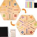 Marble Board Game,Set:1 Board+30 Marbles+7 Dice+1 Storage Bag+1 Shoulder Bag,6 Colors,Fast Track Wahoo Board Game,2 in 1 Board for 4-6 Players,Portable,Perfect for Family Party