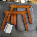 Bamboo Foot Stools Ottoman, Gray Cushion & Brown Wood Legs, Small Ottoman Foot Rest for Couch 9.8"D x 15.2"W x 11.8"H