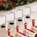 4 Pack Stocking Holders for Mantle for Christmas Decorations,2 in 1 Mantle Garland Holder for Hanging Christmas Stockings, No Drilling Required & Adjustable Garland Hanger, Metal (White)