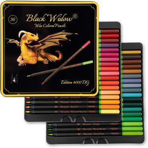 Black Widow Coloring Pencils for Adults  36 Wax Soft Core Colored Pencils for Adult Coloring Books  Vibrant Color Pencil Set (Dragon Set)