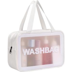 Travel Toiletry Bag for Women and Men, Matte Translucent Toiletry Bag with Handy Handle, Makeup Cosmetic Organizer Bag for Travel Toiletries Accessories (White)