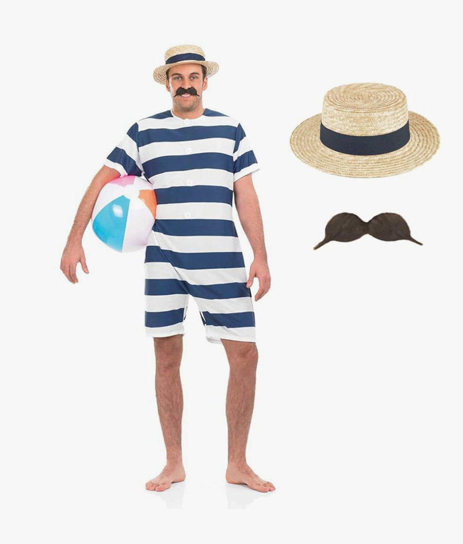 fun shack 1920's Swimsuit Costume for Men, Vintage Bathing Suit, 1920s Men's Costume, Retro Swimwear for Parties, Large Blue