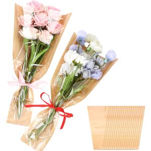 Flower Wrapping Bags Kraft Paper Flower Sleeves for Bouquets Flower Bags for Birthday Wedding Graduation Gift, Florist Wrap Supplies 9.8x17.9 Inch