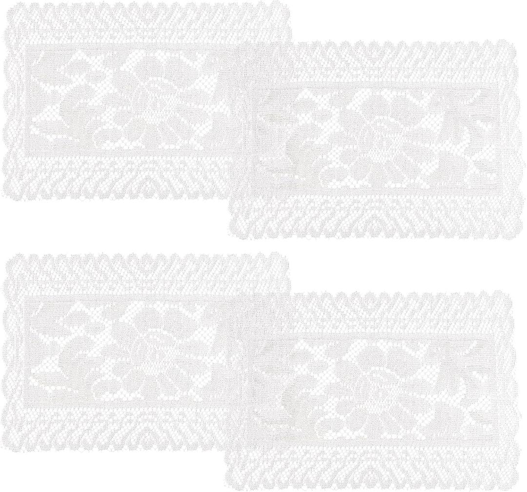4 Pcs White Lace Doilies for Tables, Rectangle Embroidered Lace Tablemats, Retro French Style Floret Laces Vase Mat Doilies for Wedding Furniture Vase Table Decor, 18.4x12.8 Inch