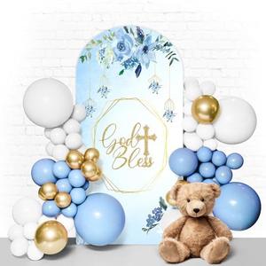 Baptism Arch Double Sided Backdrop God Bless Baptism Decorations 7.2FT First Communion Christening Party Arch Cover Photo Booth Decor for Birthday Party Banquet Ceremony Photography（1pcs Arch Cover）