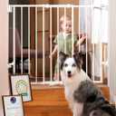 Babelio Baby Gate for Stairs, Kitchen & Doorways, 26-43" W 28" H No Bottom Bar| Easy Installation| One-Handed Operation| Auto-Close| Hardware Mount Safety Dog/Pet Gate Indoor (White)