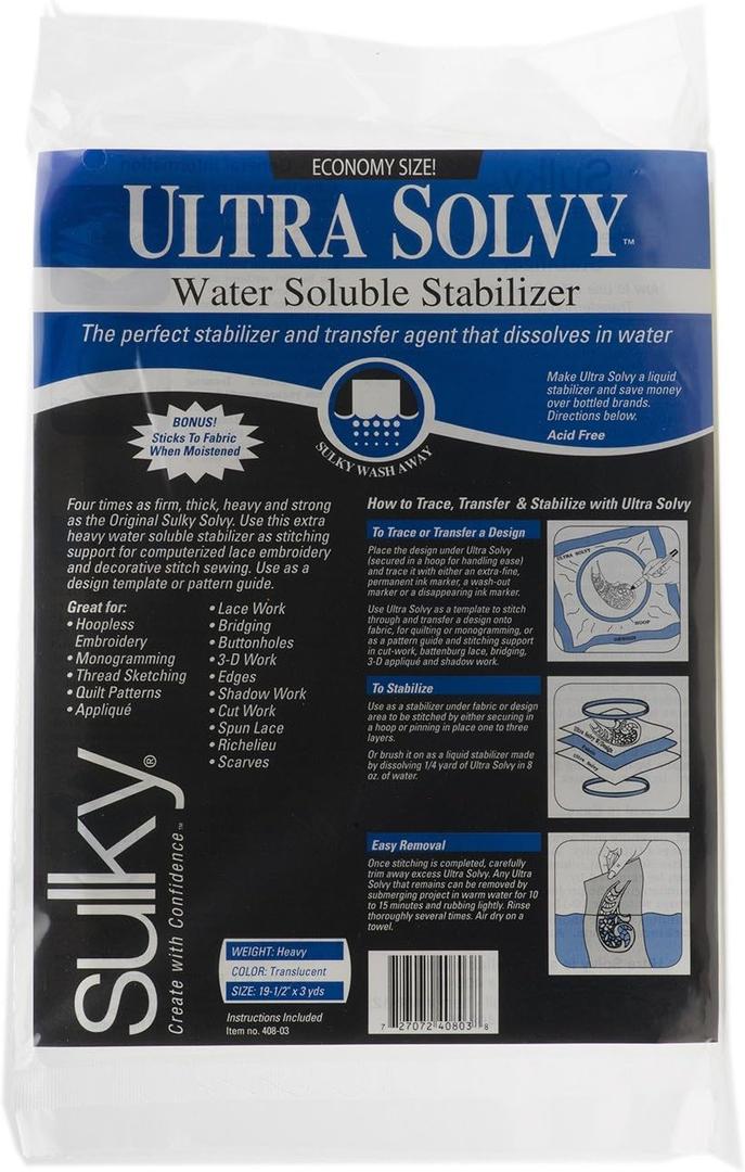 Sulky 408-03 Ultra Solvy Water Soluble Stabilizer , White