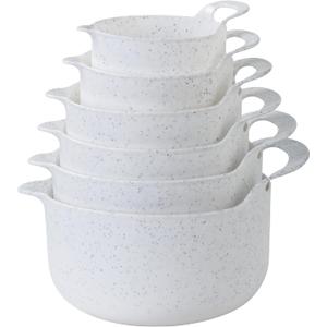COOK WITH COLOR Nesting Plastic Mixing Bowl Set with Pour Spouts and Handles, Speckled White, 6 Piece Non-Slip