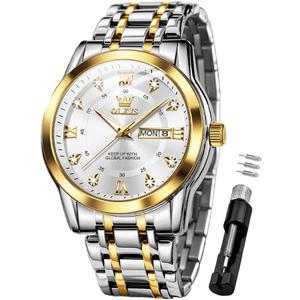 OLEVS Watch for Men Business Diamond Easy Read Men's Wristwatches Analog Luxury Date Stainless Steel Waterproof Luminous Dress Mens Watches