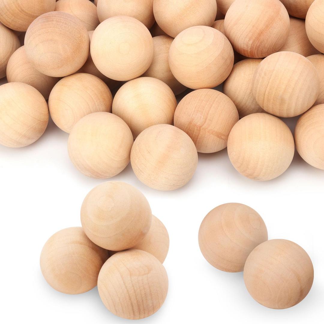 50 Pack Wooden Balls for Crafts - 1.5 Inch Multipurpose Unfinished Round Wood Spheres, DIY Decorative Crafting Balls, Suitable for Art Projects and Home Decoration